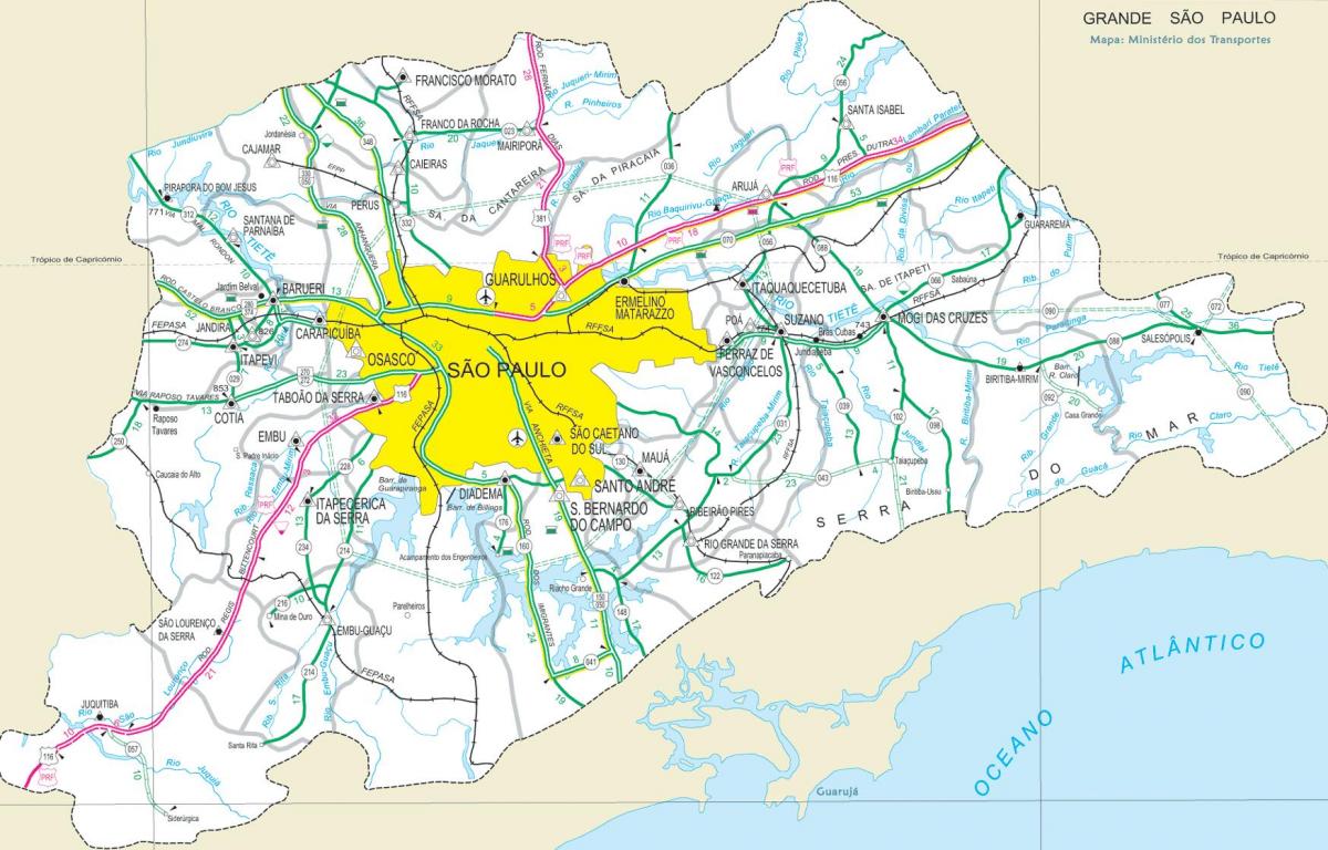 Zemljevid avtocest obrobju São Paulo