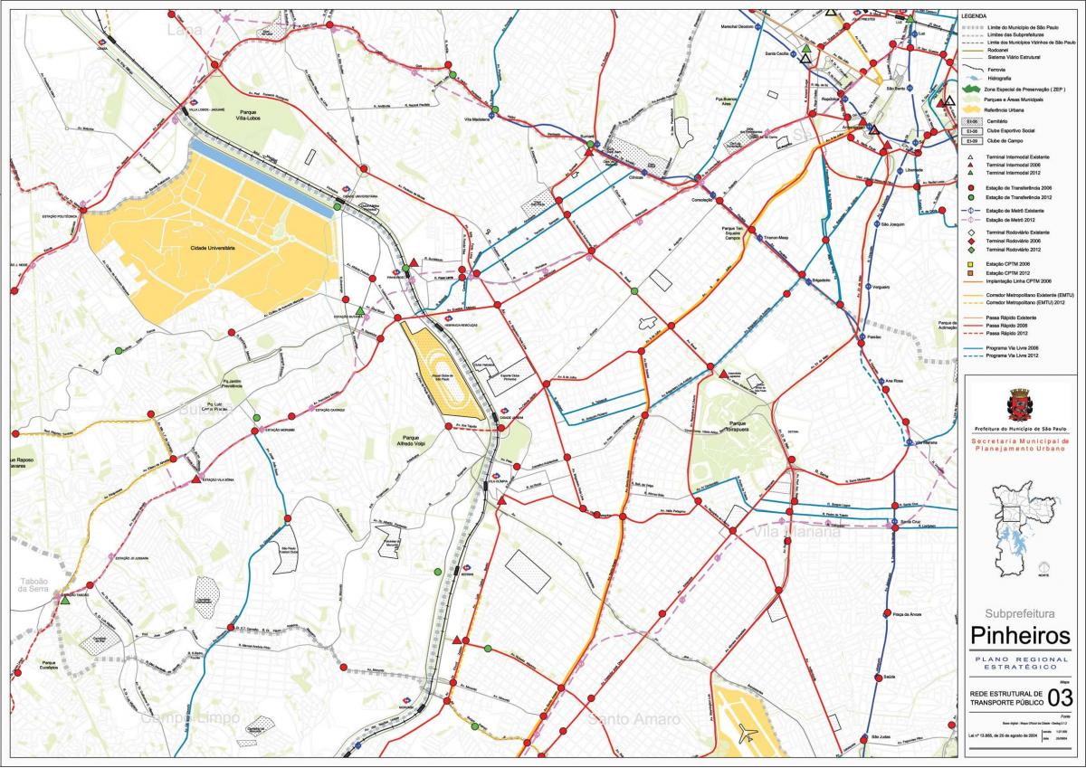 Zemljevid Pinheiros Sao Paulo - Javni prevozi