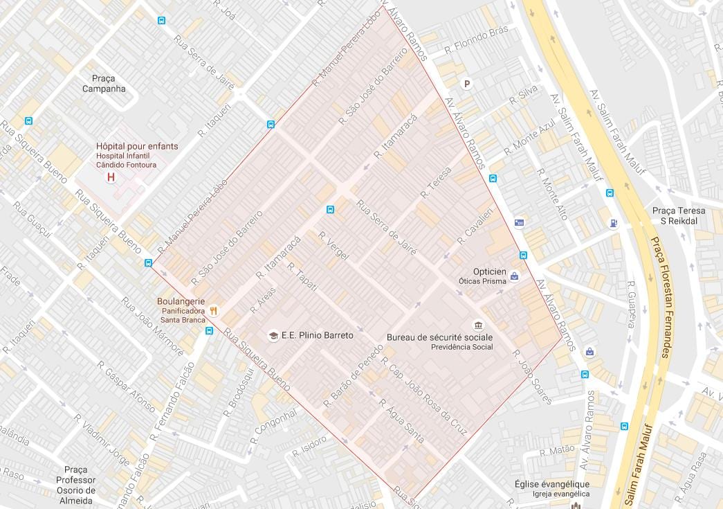 Zemljevid Água Rasa São Paulo