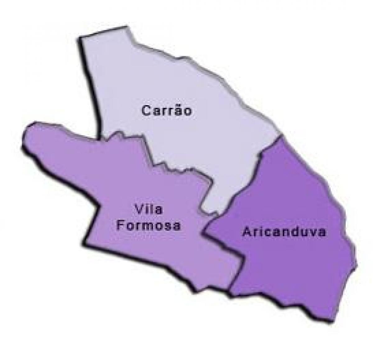 Zemljevid Aricanduva-Vila Formozi sub-prefekturi