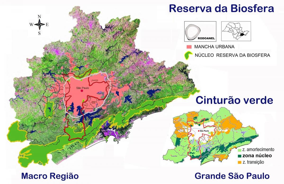 Zemljevid biosferni rezervat zelenega pasu, São Paulo