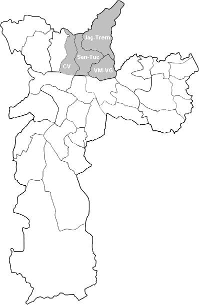 Zemljevid območja Nordeste São Paulo