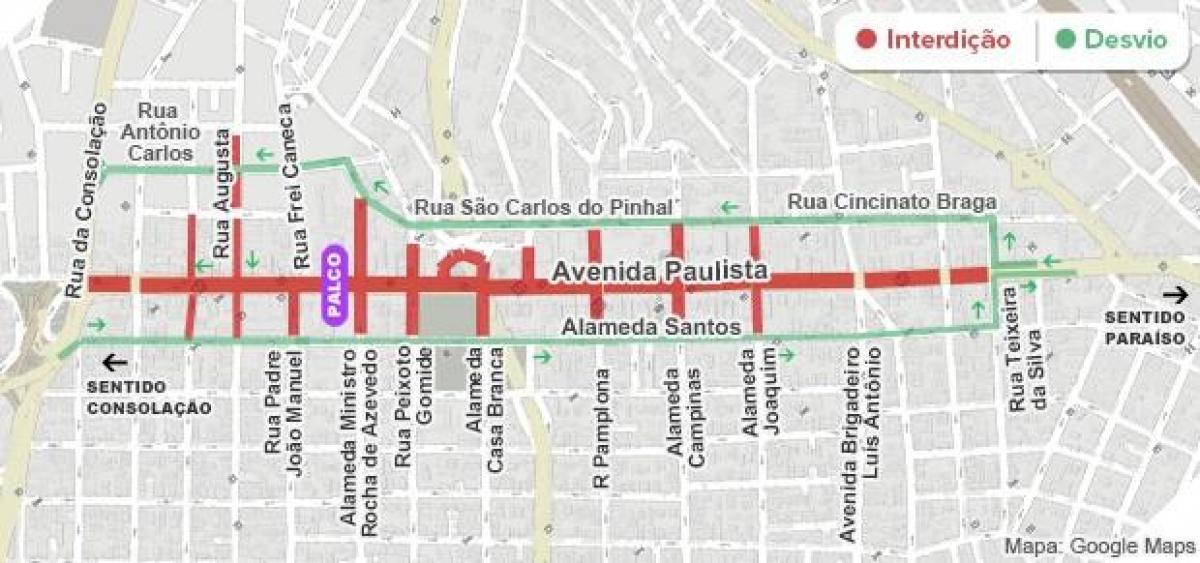 Zemljevid Paulista avenue São Paulo