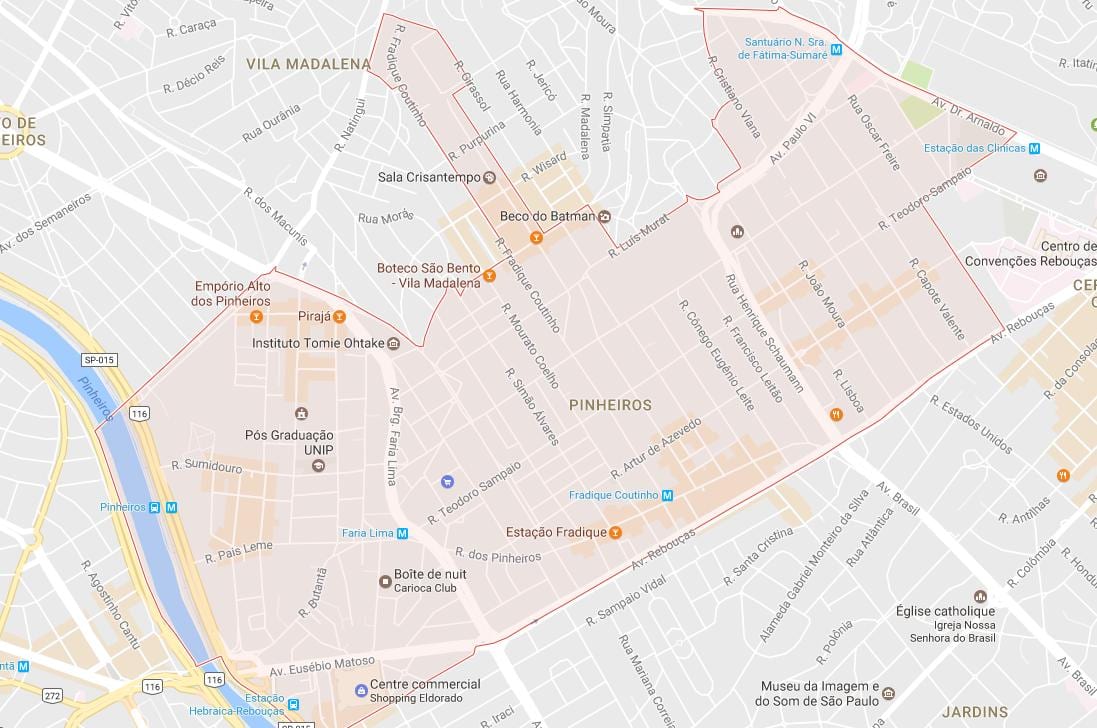 Zemljevid Pinheiros São Paulo
