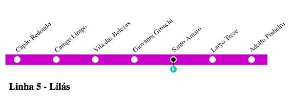 Zemljevid São Paulo, metro - Line 5 - Lila