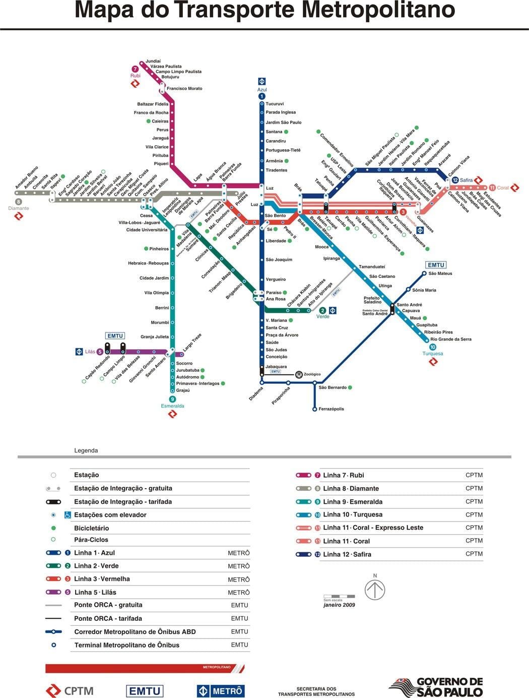 Zemljevid São Paulo CPTM prevoz