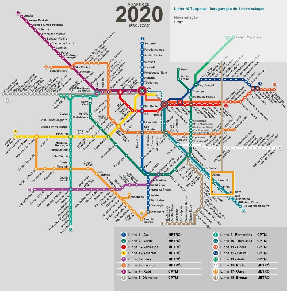 Zemljevid São Paulo omrežja, metro