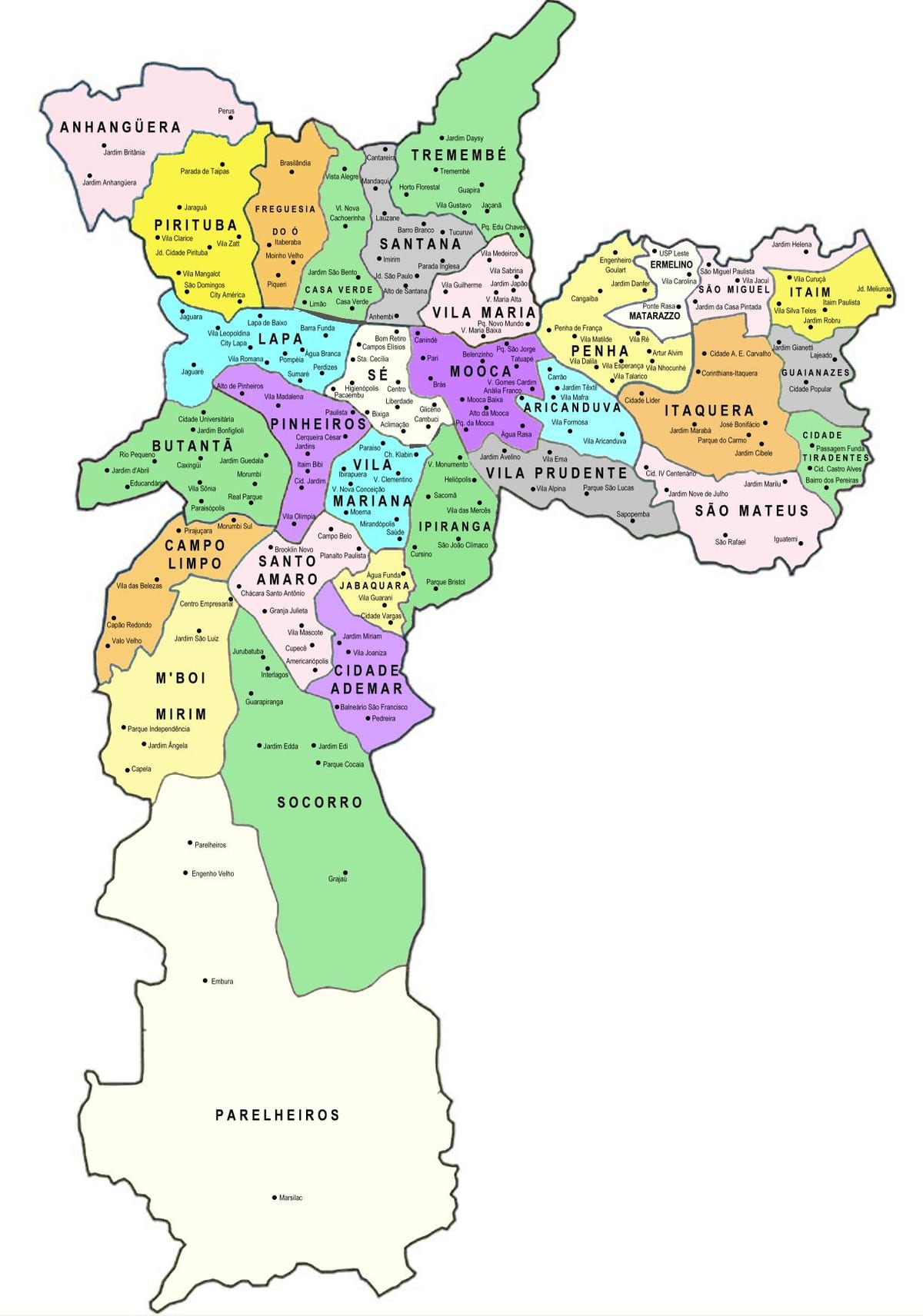 Zemljevid sub-prefectures São Paulo