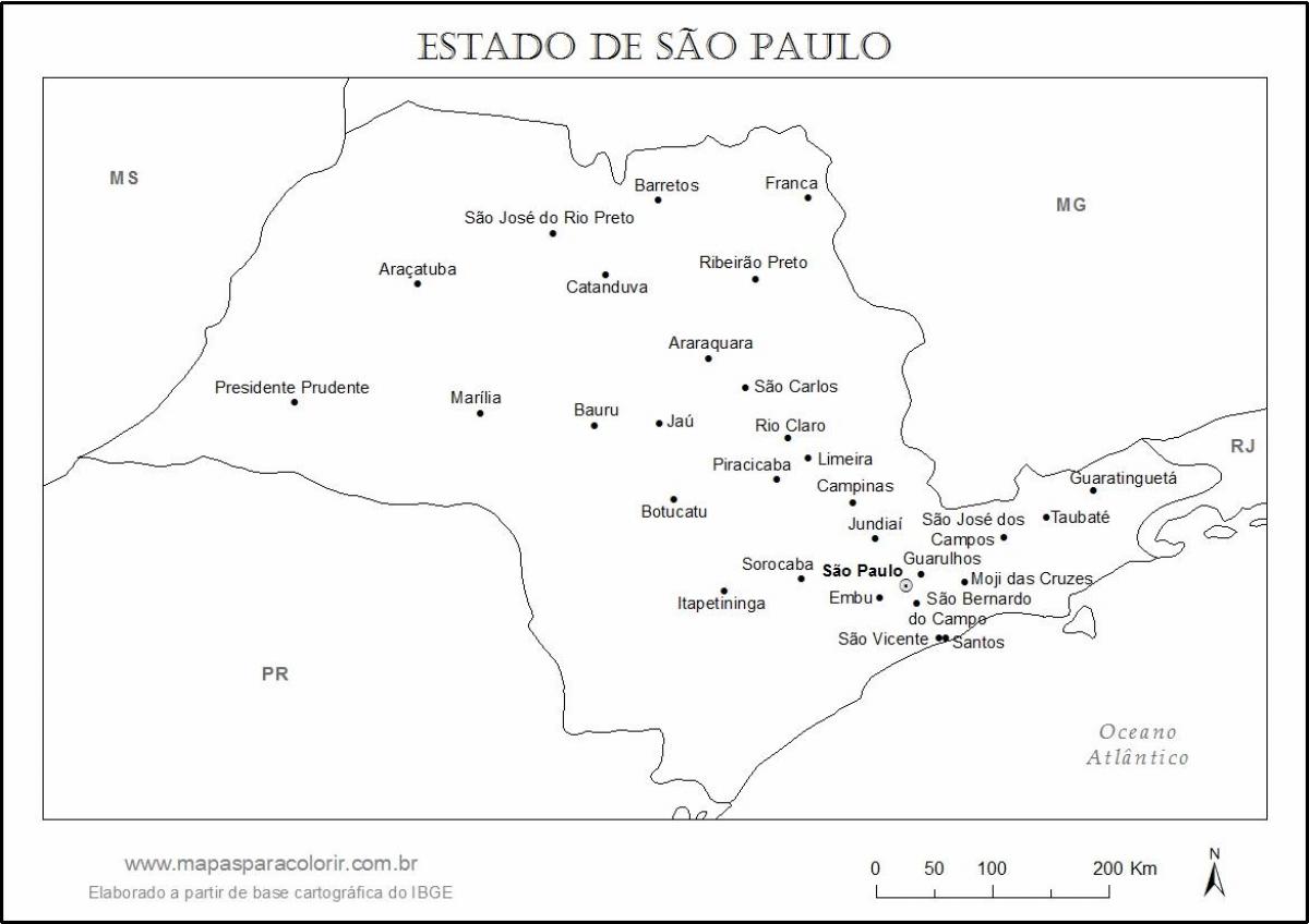 Zemljevid São Paulo virgin - glavnih mestih