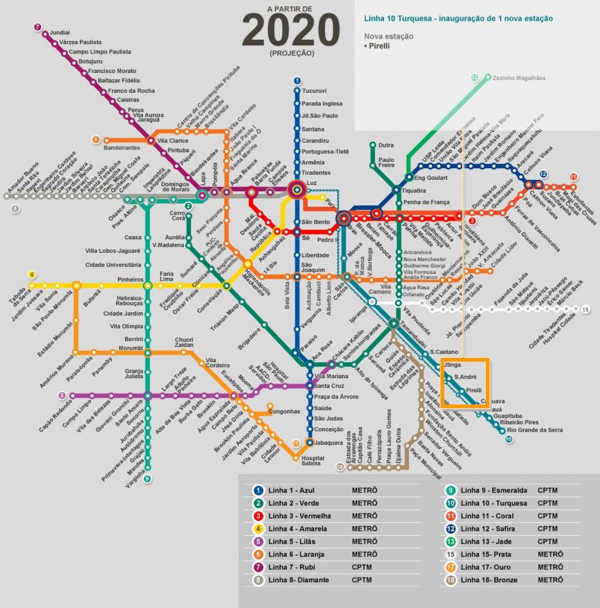 Zemljevid São Paulo omrežja, metro
