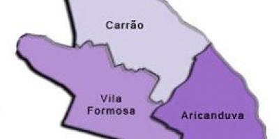 Zemljevid Aricanduva-Vila Formozi sub-prefekturi
