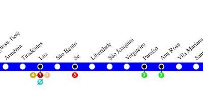 Zemljevid São Paulo, metro - Line 1 - Modra